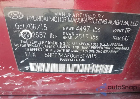 2016 Hyundai Sonata Sport from USA, damaged, VIN 5NPE34AF0GH317815